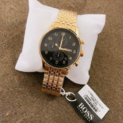 Hugo Boss Navigator Chronograph Black Dial Gold Steel Strap Watch for Men - 1513531