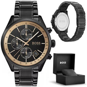 Hugo Boss Grand Prix Chronograph Black Dial Black Steel Strap Watch for Men - 1513578