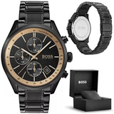 Hugo Boss Grand Prix Chronograph Black Dial Black Steel Strap Watch for Men - 1513578