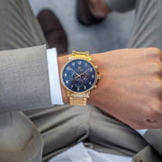 Tommy Hilfiger Daniel Chronograph Blue Dial Gold Steel Strap Watch for Men - 1710384