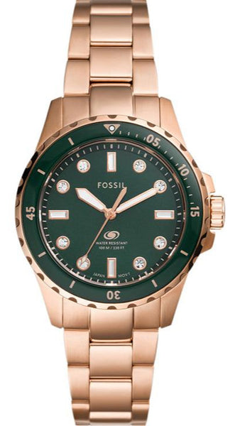 Fossil Watch Trio - Gold, Silver, Teal Fossil Raquel Three Hand Date Green Dial Gold Steel Strap  main image 4