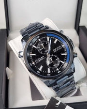 Hugo Boss Globetrotter Chronograph Black Dial Blue Steel Strap Watch for Men - 1513824