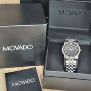 Movado Museum Diamonds Black Dial Silver Steel Strap Watch For Men - 606878