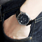 Tissot T Classic Luxury Powermatic 80 Black Dial Black Leather Strap Watch For Men - T086.408.16.051.00