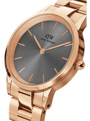 Daniel Wellington Iconic Link Grey Dial Rose Gold Steel Strap Watch For Women - DW00100336
