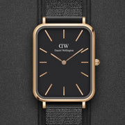 Daniel Wellington Quadro Pressed Ashfield Black Dial Black Mesh Strap Watch for Women - DW00100467
