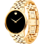 Movado Museum Black Dial Gold Steel Strap Watch For Men - 606997