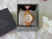 Guess Sassy Quartz White Dial Rose Gold Steel Strap Watch For Women - W0705L3