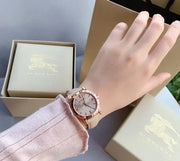Burberry The City Beige Dial Beige Leather Strap Watch for Women - BU9207