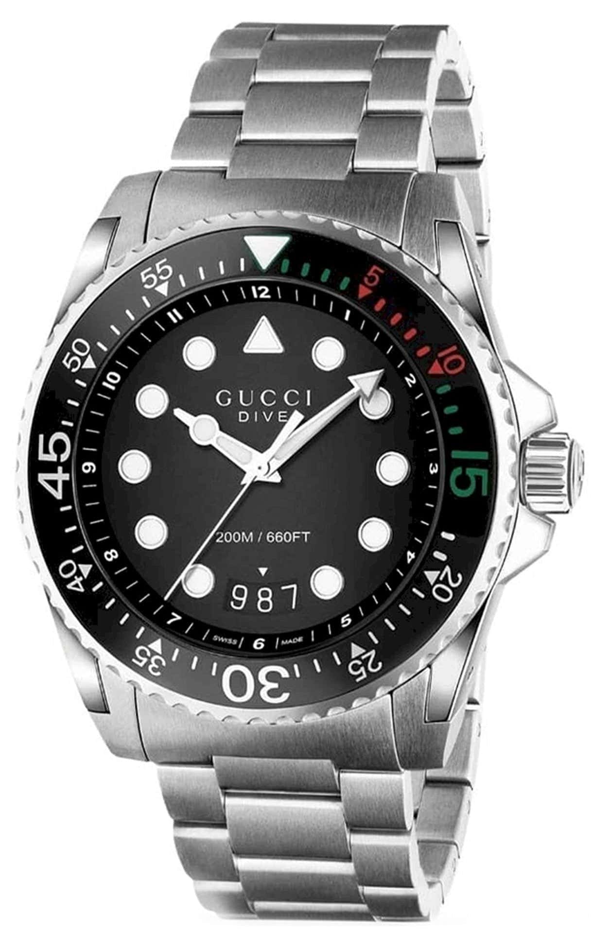 Gucci Dive Snake Black Dial Silver Steel Strap Watch For Men - YA13621