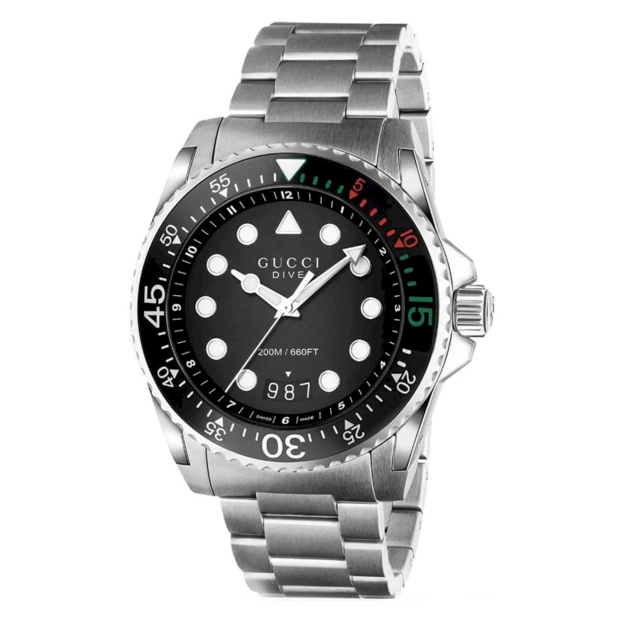 Gucci Dive Snake Black Dial Silver Steel Strap Watch For Men - YA13621