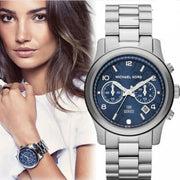 Michael Kors Hunger Stop 100 Series Navy Blue Dial Silver Steel Strap Watch for Women - MK5814