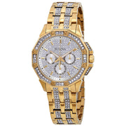 Bulova Crystal Collection Octova White Dial Gold Steel Strap Watch for Men - 98C126