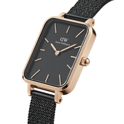 Daniel Wellington Quadro Pressed Ashfield Black Dial Black Mesh Strap Watch for Women - DW00100467