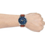 Fossil Dillinger Luggage Chronograph Blue Dial Brown Leather Strap Watch for Men - FS5675