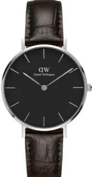 Daniel Wellington Classic Petite York Black Dial Brown Leather Strap Watch For Women - DW00100182