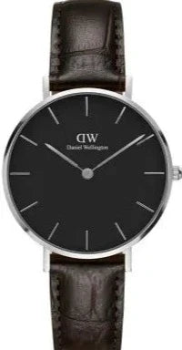 Daniel Wellington Classic Petite York Black Dial Brown Leather Strap Watch For Women - DW00100182