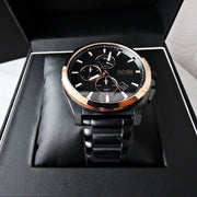 Hugo Boss Grandmaster Chronograph Black Dial Black Steel Strap Watch for Men  - 1513885
