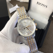 Hugo Boss Navigator Chronograph White Dial Two Tone Steel Strap Watch for Men - 1513499