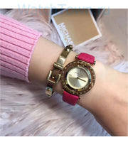 Michael Kors Averi Gold Dial Pink Leather Strap Watch for Women - MK2525