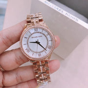 Michael Kors Lauryn Mother of Pearl Dial Rose Gold Steel Strap Watch for Women - MK3716