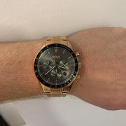 Hugo Boss Trophy Chronograph Grey Dial Rose Gold Steel Strap Watch for Men - 1513632
