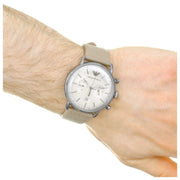Emporio Armani Aviator Chronograph Grey Dial Beige Leather Strap Watch For Men - AR11107