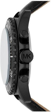 Michael Kors Everest Chronograph Black Dial Black Leather Strap Watch For Men - MK9053