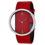 Calvin Klein Glam Transparent Dial Red Leather Strap Watch for Women - K9423144