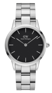 Daniel Wellington Iconic Link Black Dial Silver Steel Strap Watch for Women - DW00100204