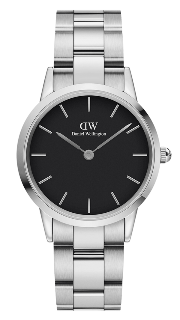 Daniel Wellington Iconic Link Black Dial Silver Steel Strap Watch for Women - DW00100204