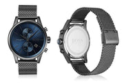 Hugo Boss Jet Chrongraph Blue Dial Gunmetal Grey Mesh Bracelet Watch for Men  - 1513677