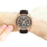 Emporio Armani Chronograph Gray Dial Brown Leather Strap Watch For Men - AR6043