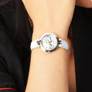 Tissot T Trend Flamingo Valentines Mother of Pearl White Dial White Leather Strap Watch For Women - T094.210.16.111.01