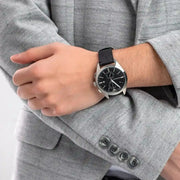 Emporio Armani Claudio Chronograph Black Dial Black Leather Strap Watch For Men - AR11542