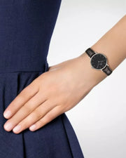 Daniel Wellington Classic Petite York Black Dial Brown Leather Strap Watch For Women - DW00100238