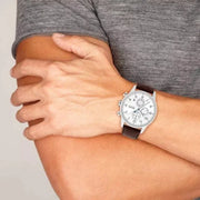 Hugo Boss Navigator Chronograph White Dial Brown Leather Strap Watch for Men - 1513495