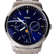 Fossil Neutra Minimalist Moonphase Blue Dial Silver Steel Strap Watch for Men - FS5907