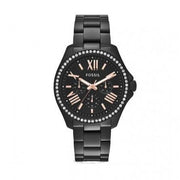 Fossil Cecile Multi Function Crystals Black Dial Black Steel Strap Watch for Women - AM4522