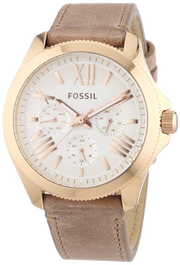 Fossil Cecile White Dial Beige Leather Strap Watch for Women - AM4532