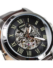 Fossil Grant Automatic Skeleton Black Dial Brown Leather Strap Watch for Men - ME3100