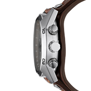 Fossil Coachman Chronograph Silver Dial Brown Leather Strap Watch for Men - CH2565