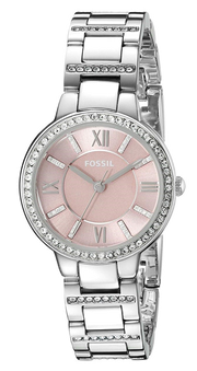 Fossil Virginia Pink Dial Silver Steel Strap Watch for Women - ES3504