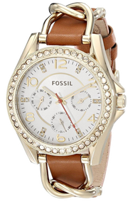 Fossil Riley Multifunction White Dial Orange Leather Strap Watch for Women - ES3723