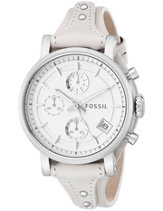 Fossil Boyfriend White Dial Beige Leather Strap Watch for Women - ES3811