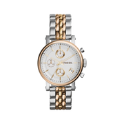 Fossil Boyfriend Chronograph White Dial Two Tone Steel Strap Watch for Women - ES3840