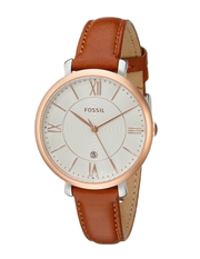 Fossil Jacqueline White Dial Brown Leather Strap Watch for Women - ES3842