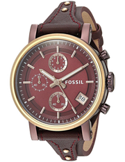 Fossil Original Boyfriend Sport Chronograph Maroon Dial Maroon Leather Strap Watch for Women - ES4114