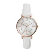 Fossil Jacqueline Quartz Mother of Pearl White Dial White Leather Strap Watch for Women - ES4579