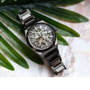 Fossil Everett Automatic Skeleton Grey Dial Grey Steel Strap Watch for Men - ME3206